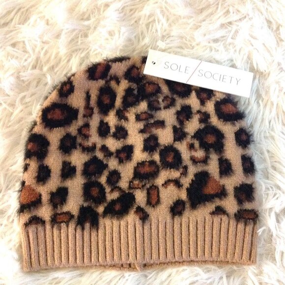 Sole Society Leopard Print Beanie - Picture 2 of 4
